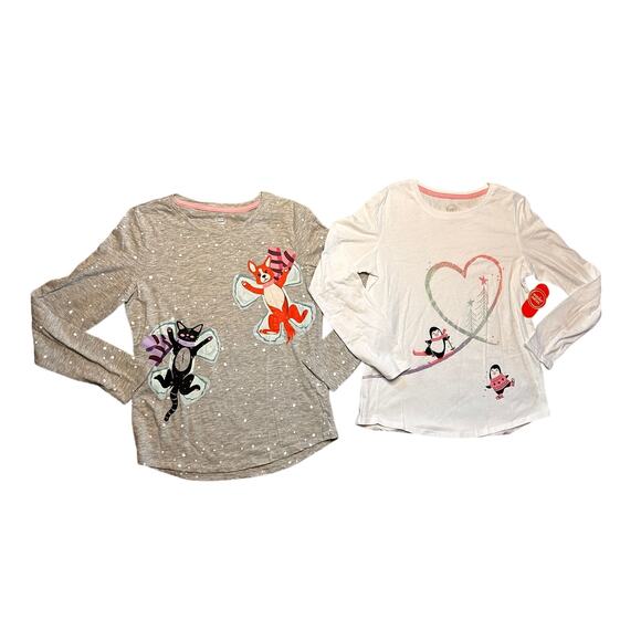 Other - Wonder Nation Girls’ Long Sleeve Penguin/Cat & Dog T-Shirts, 2-Pack - Size XL